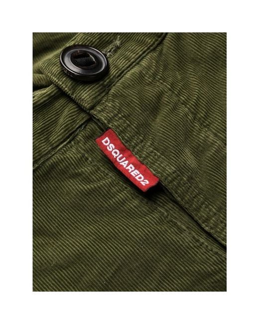 DSquared² Green Gathered-Detail Corduroy Trousers