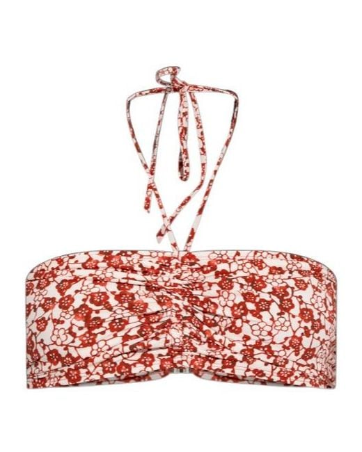 Isabel Marant Red Floral Motif Tie Fastened Bikini Top