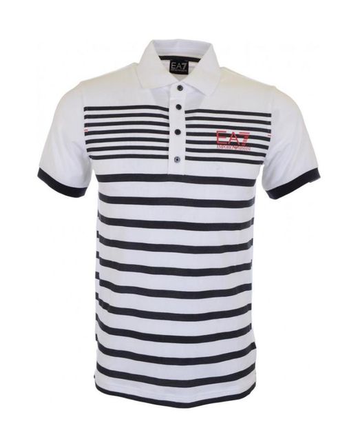 EA7 Blue Striped Lapel Polo Shirt for men