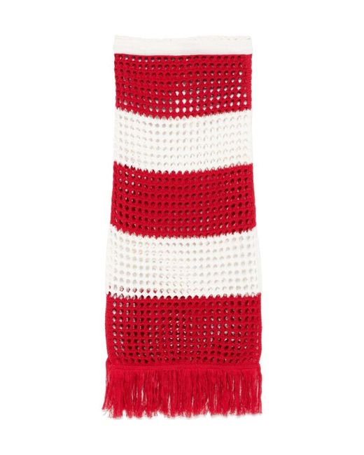Farm Rio Red Hollowed-Out Knitted Extra-Long Skirt