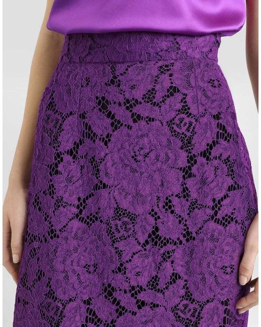 Dolce & Gabbana Purple Lace-Detailing Midi Skirt