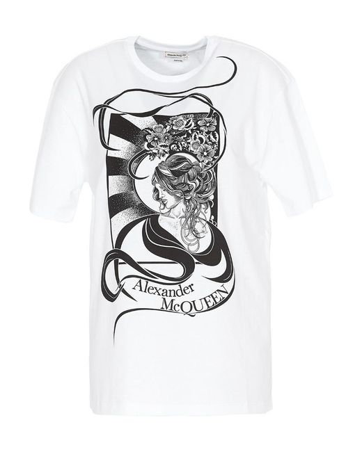 McQueen White T-Shirt With Round Neck And Short Sleeves