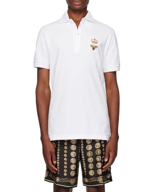 Dolce & Gabbana White Logo Embroidered Polo Shirt for men