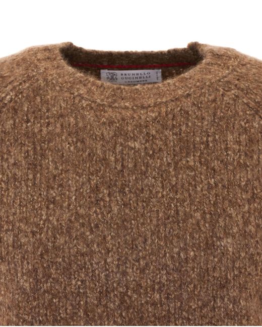 Brunello Cucinelli Brown Crewneck Knitted Sweater for men