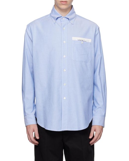 Palm Angels Blue Logo Printed Long-Sleeved Shirt for men