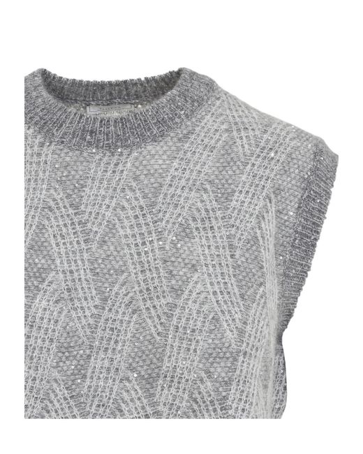 Peserico Gray Sequind Sleeveless Jumper