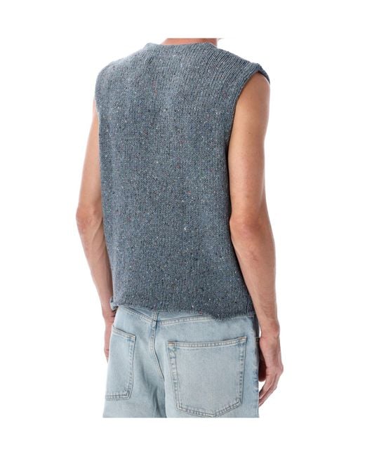 ERL Blue Distressed Knit Vest for men