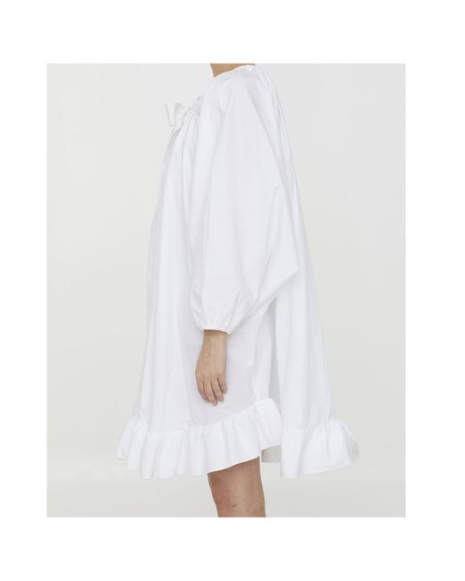Patou White Bow Detailed Long-Sleeve Mini Dress