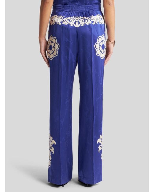 Etro Blue Floral Printed Straight-Leg Trousers