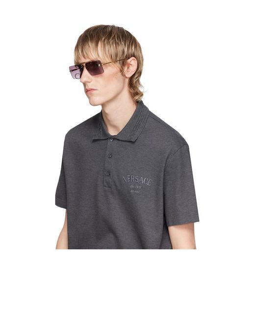 Versace Gray Logo Pattern Sunglasses for men