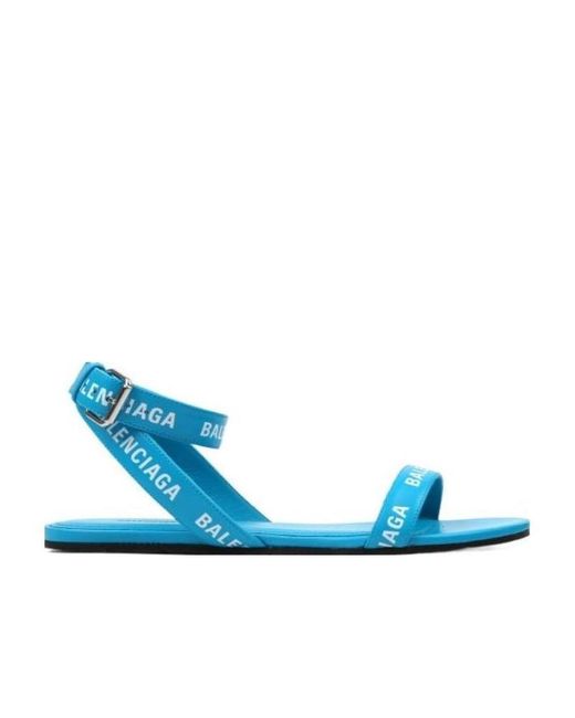 Balenciaga Blue Logo Flat Sandals