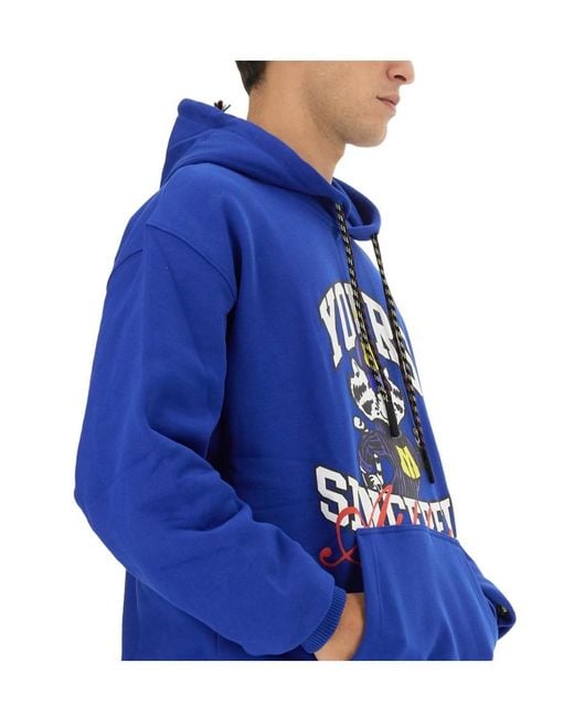MSGM Blue Graphic Printed Drawstring Hoodie for men