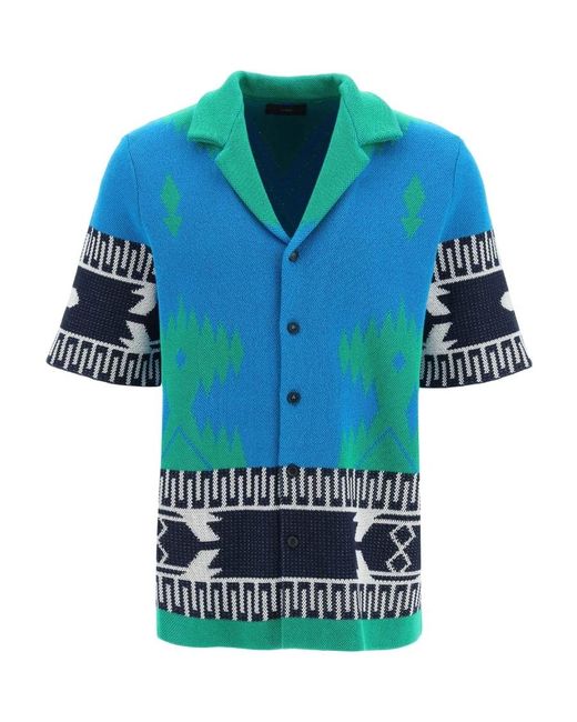 Alanui Blue Graphic Printed Buttoned Shirt for men