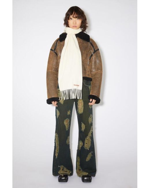 Acne White Logo-Patch Wool Scarf for men