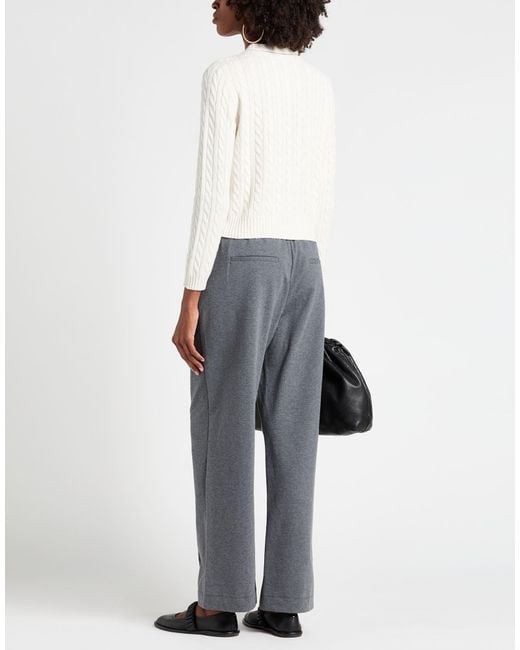 Brunello Cucinelli White Solid-Color Cashmere Thin Knitted Sweater