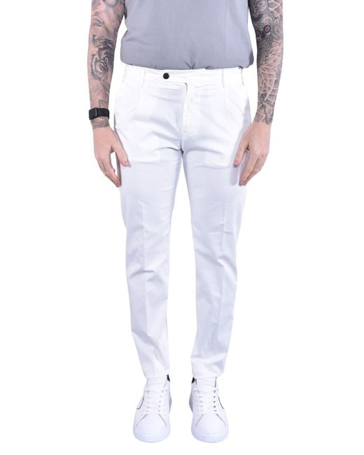 Eleventy White Pleated Slim-Fit Pants for men