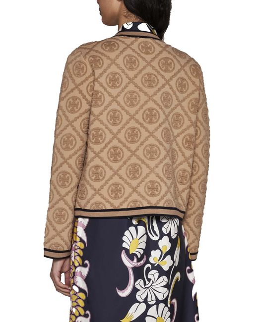 Tory Burch Natural Kendra Double T-Embossed Cardigan