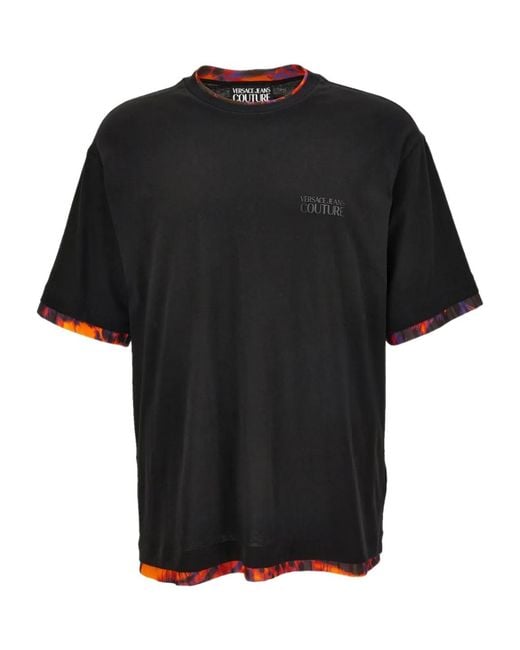Versace Jeans Black Short-Sleeved Cotton T-Shirt With Vibrant Trim for men