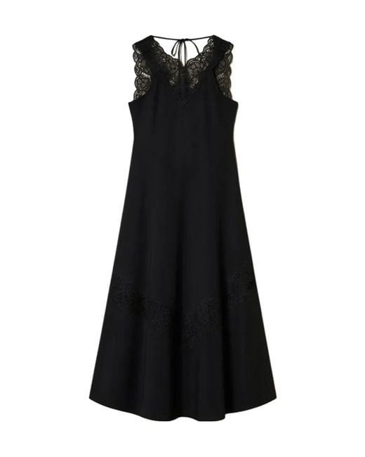 Twinset Black Lace Trim Midi Dress