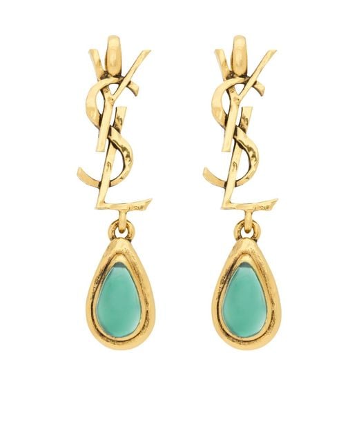 Saint Laurent Metallic Cassandre Drop Earrings