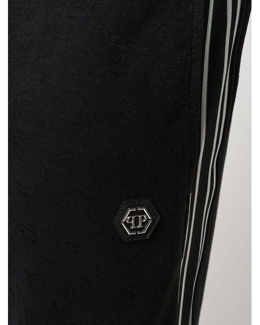 Philipp Plein Black Stripe-Side Track Shorts for men
