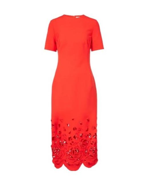 Oscar de la Renta Red Floral Cutout Cocktail Dress