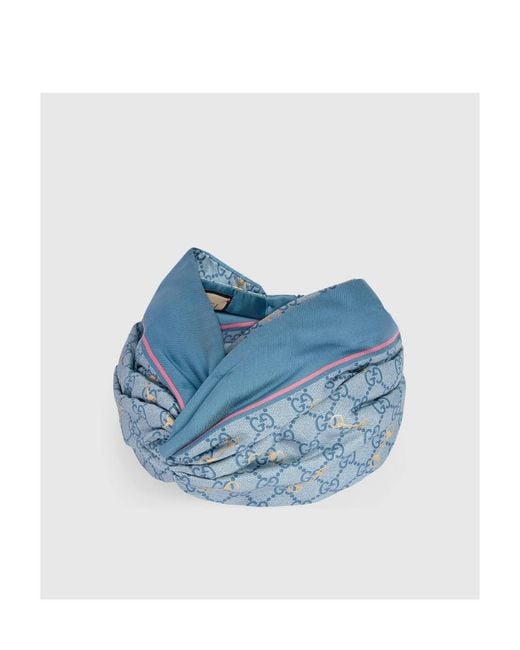 Gucci Blue Gg Horsebit Silk Headband