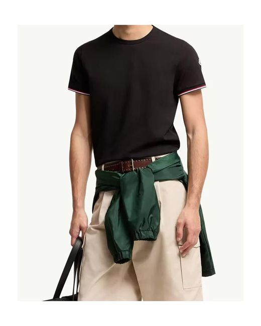 Moncler Black Tricolour-Trimmed Crewneck T-Shirt for men