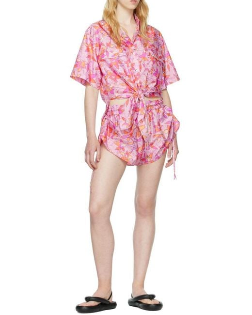 Isabel Marant Pink Floral-Print Short-Sleeve Shirt