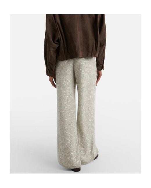Brunello Cucinelli Gray Sequined Wide-Leg Pants
