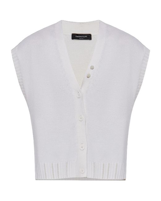 Fabiana Filippi White V-Neck Knitted Cardigan