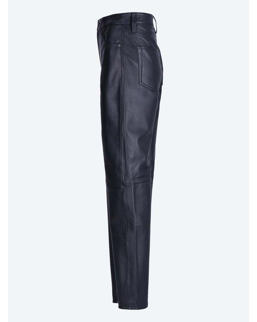 FRAME Blue Leather Pants With Belt Loops