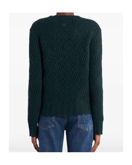 Etro Green Perforated Pattern Cashmere Sweater