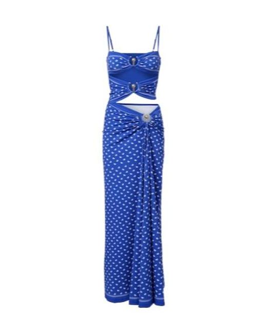 Christopher Esber Blue Ruched Orbit Bandana Maxi Dress