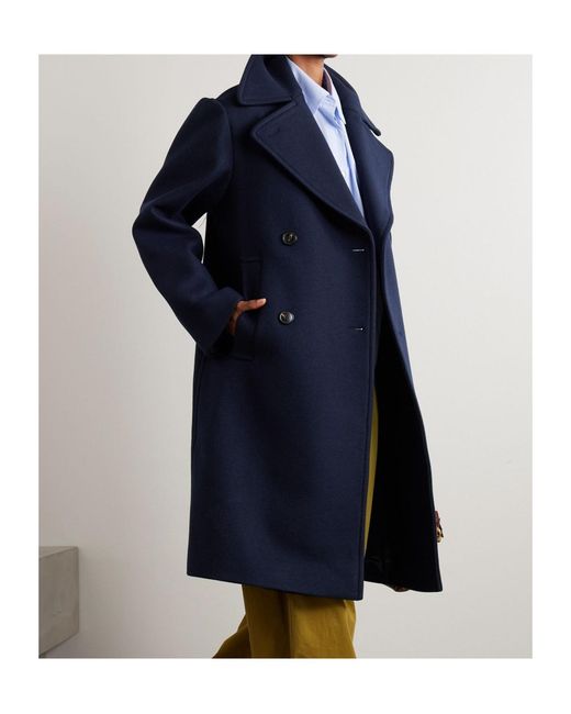 Dries Van Noten Blue Double-Breasted Tailored Coat