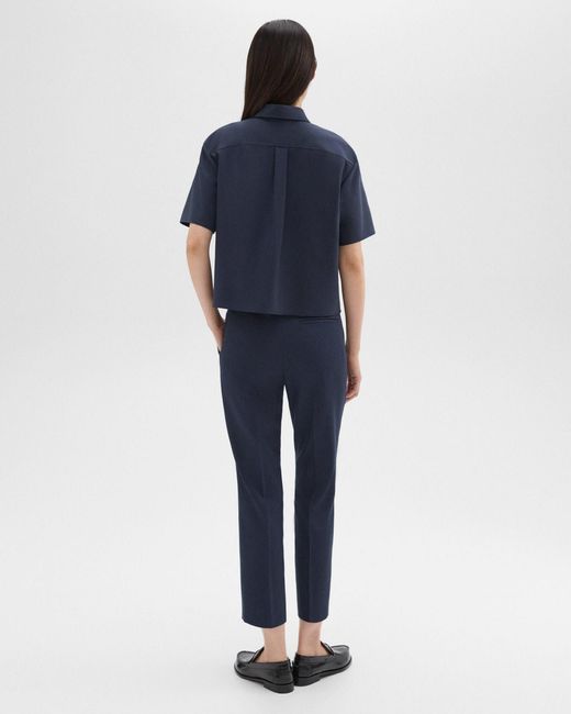 Theory Blue High-Waisted Slim Cropped Trousers