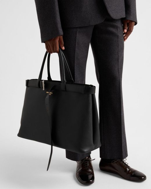 Prada Black Buckle Leather Bag With Belt for men