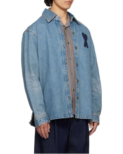 AMI Blue Ami De Coeur Denim Overshirt for men