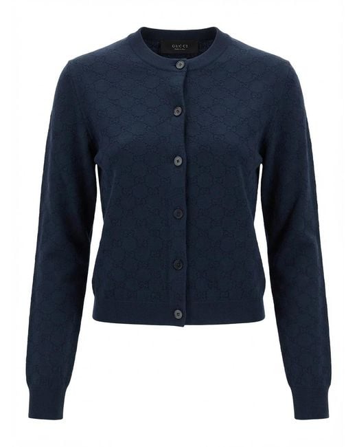 Gucci Blue Gg Fine Jacquard Cardigan