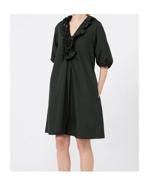 Max Mara Green Cotton Poplin Short Dress With Ruffles