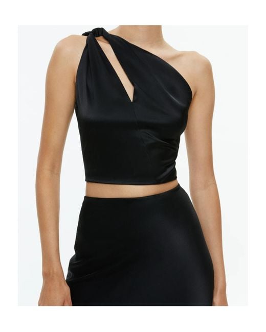 Alice + Olivia Black Piera One-Shoulder Twisted Vest