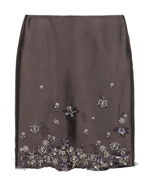 Prada Brown Embellished Raw-Cut Hem Midi Skirt