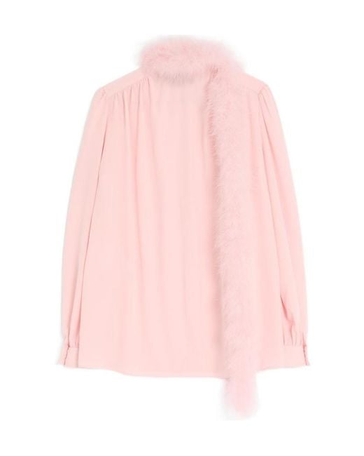 Valentino Pink Crepe De Chine Shirt With Feathers