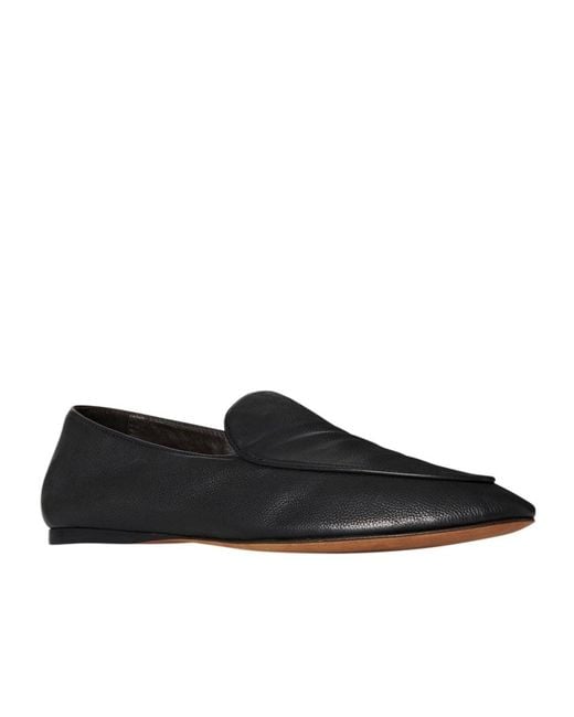 The Row Black Awar Leather Flat Loafers