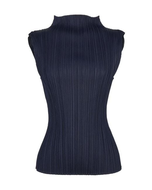 Pleats Please Issey Miyake Blue Monthly Colors Pleated Sleeveless Top