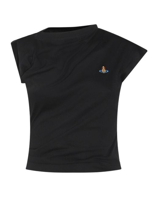 Vivienne Westwood Black Orb Logo Cap Sleeve Top