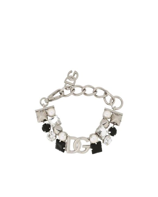 Dolce & Gabbana Metallic Dg Logo Crystal Bracelet