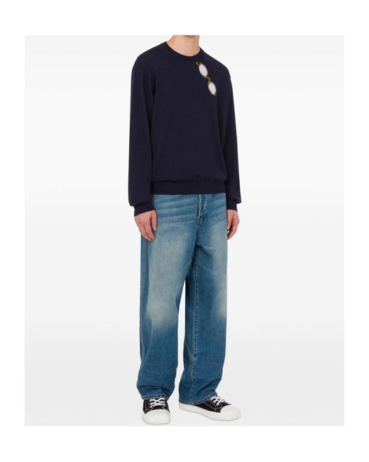 Moschino Blue Glasses Motif Sweater for men