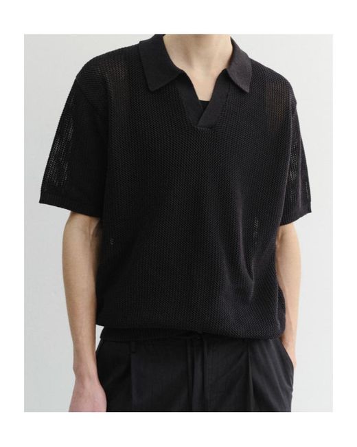 DUNST Black Short-Sleeved Knit Polo Shirt for men