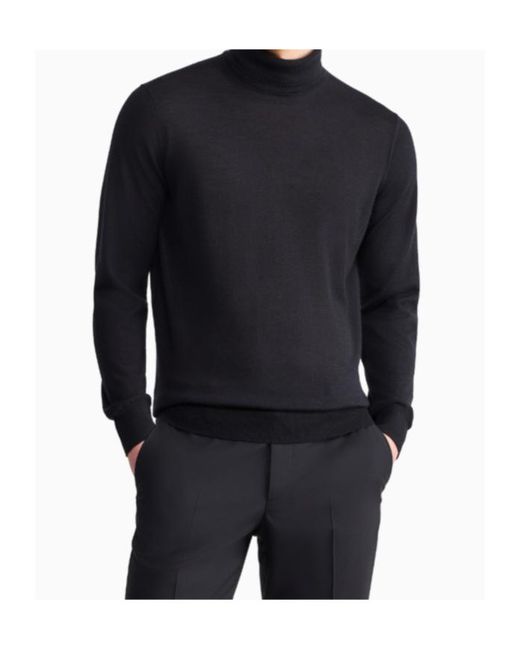 Giorgio Armani Blue Sweater Regular Fit Plain Knit Cashmere for men